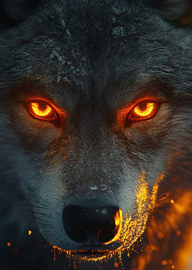 Wolf with glowing orange eyes