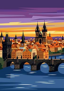 Prague Charles Bridge at Sunset