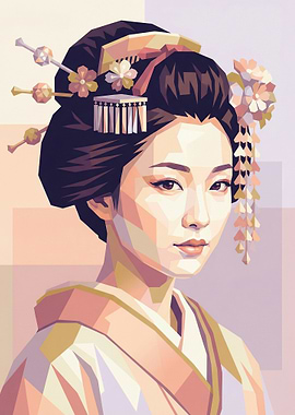 Geisha Portrait in Pop Art Style