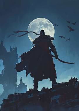 Hunter in front of the moon