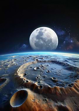Alien Planet Landscape with Moon and Earth