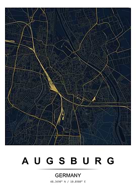 Augsburg Germany Map Poster