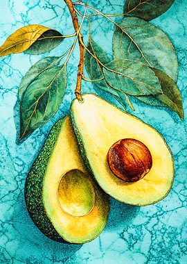 Vibrant Avocado Botanical Art