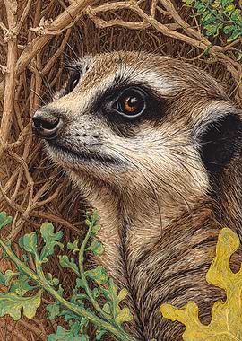 Detailed Meerkat Illustration Desert Foliage