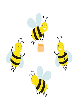 Four Cute Bees in Flight