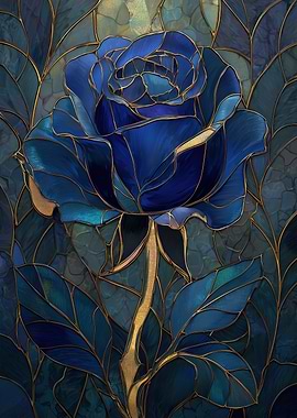 Blue Rose Stained Glass Art