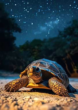 Turtle under starry night sky