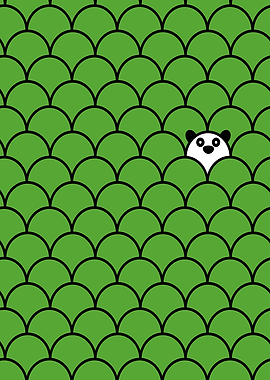 Panda Peeking Through Green Scales