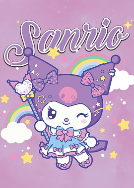 Kuromi with Sanrio Text and Rainbow