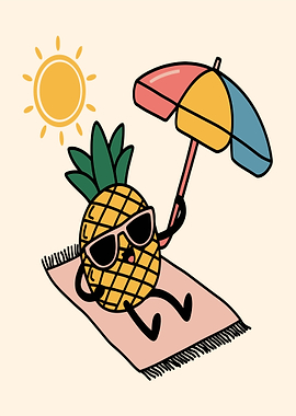 Pineapple Relaxing Under an Umbrella