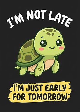 Cute Turtle Saying I'm Not Late