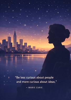 Marie Curie quote with cityscape