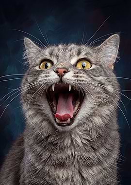 Close-up of a yawning tabby cat
