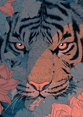 Tiger Face with Flowers