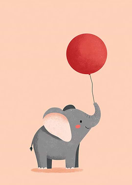 Cute Elephant Holding a Red Balloon