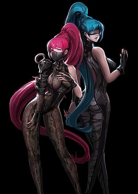 Two Anime Women in Black Outfits