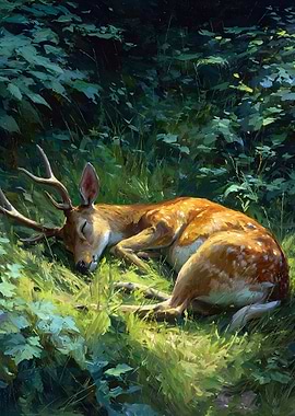 Deer Sleeping in a Forest