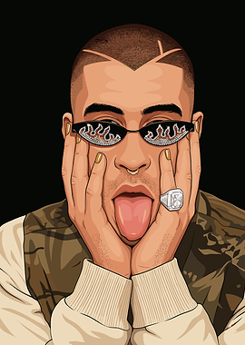 Bad Bunny Portrait with Tongue Out