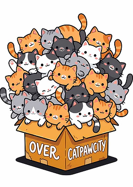Overwhelmed Box of Cute Cats