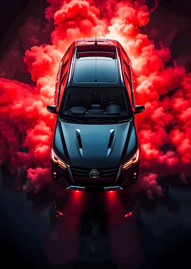 Dark SUV in Red Smoke