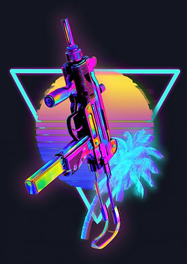 Retro Gun and Palm Tree Sunset