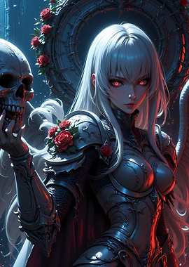 Gothic Angel with Skull and Roses