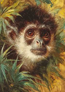 Detailed Monkey Painting Tropical Leaves