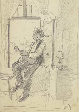 Man playing violin by window