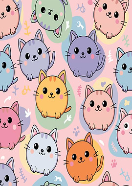 Cute Kawaii Cats Pattern
