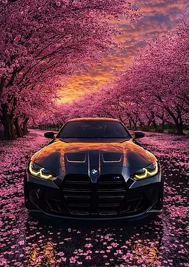 BMW M4 in Cherry Blossom Tunnel