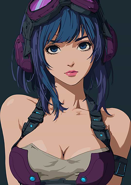 Anime Girl with Blue Hair and Goggles