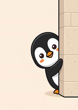 Cute Penguin Peeking from Behind a Wall