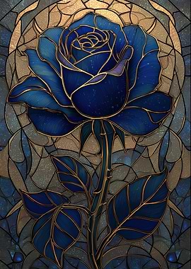 Blue Rose Stained Glass Art