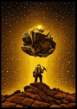 Astronaut Discovering Asteroid in Space