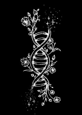 DNA Helix with Flowers and Stars