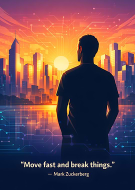 Mark Zuckerberg looking at futuristic city