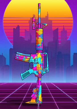 Retro Cyberpunk Rifle Art