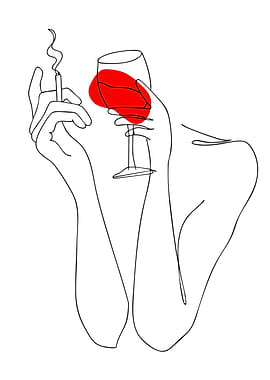 Woman Smoking and Drinking Wine