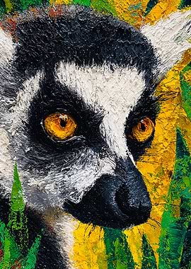 Textured Lemur Painting Vibrant Colors