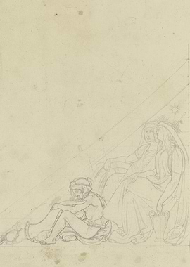 Pencil sketch of figures and drapery