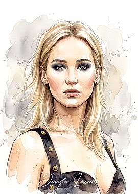 Jennifer Lawrence Watercolor Portrait