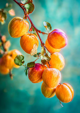 Vibrant Ripe Apricots on Branch Cinematic Art