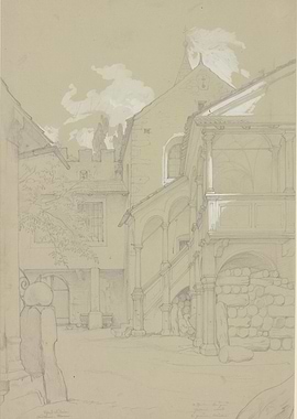 Courtyard with Arches and Staircase