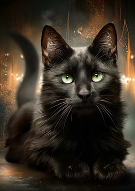 Black Cat with Green Eyes