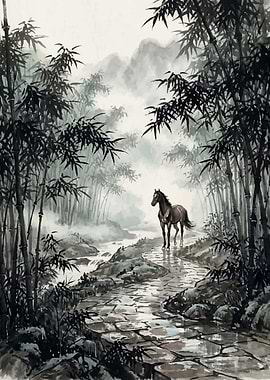 Horse in Bamboo Forest
