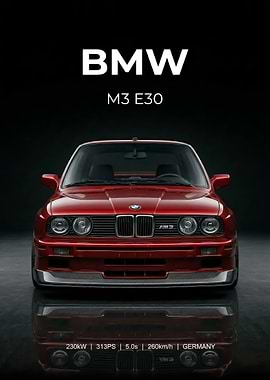 sport red BMW M3 E30 Front View