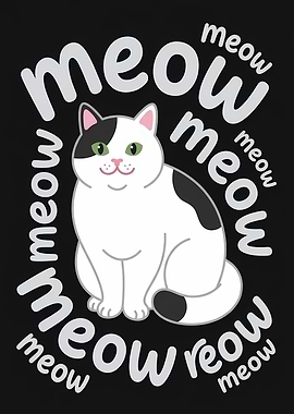 Cute Cat with Meow Text