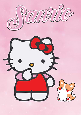 Hello Kitty and Corgi with Sanrio Text