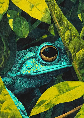 Detailed Blue Frog Jungle Foliage