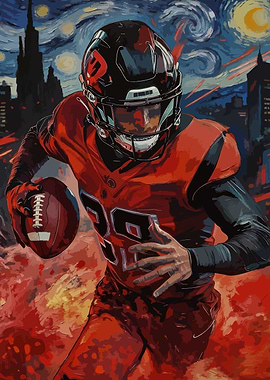 American Football Player in Starry Night